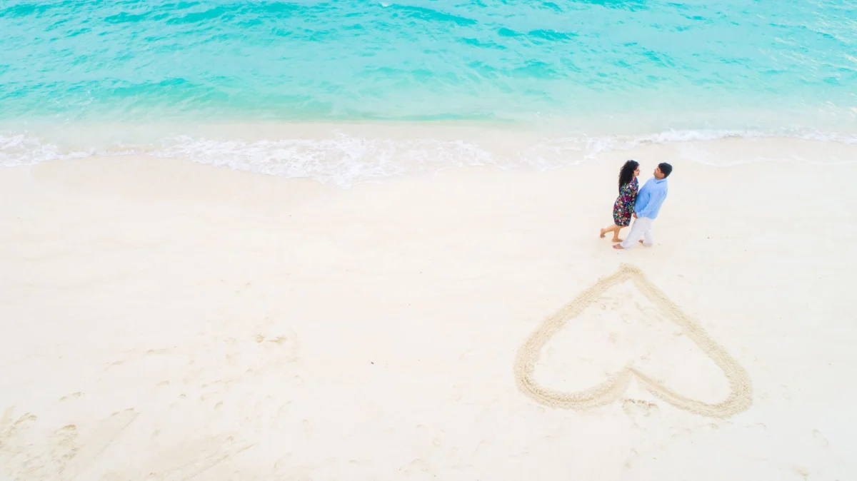 A romantic beach setting on Paradise Island with sunset views