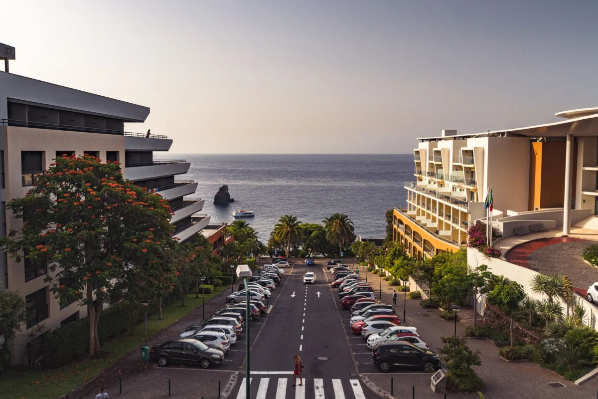 Romantic hotel view of Madeira's vibrant city lights