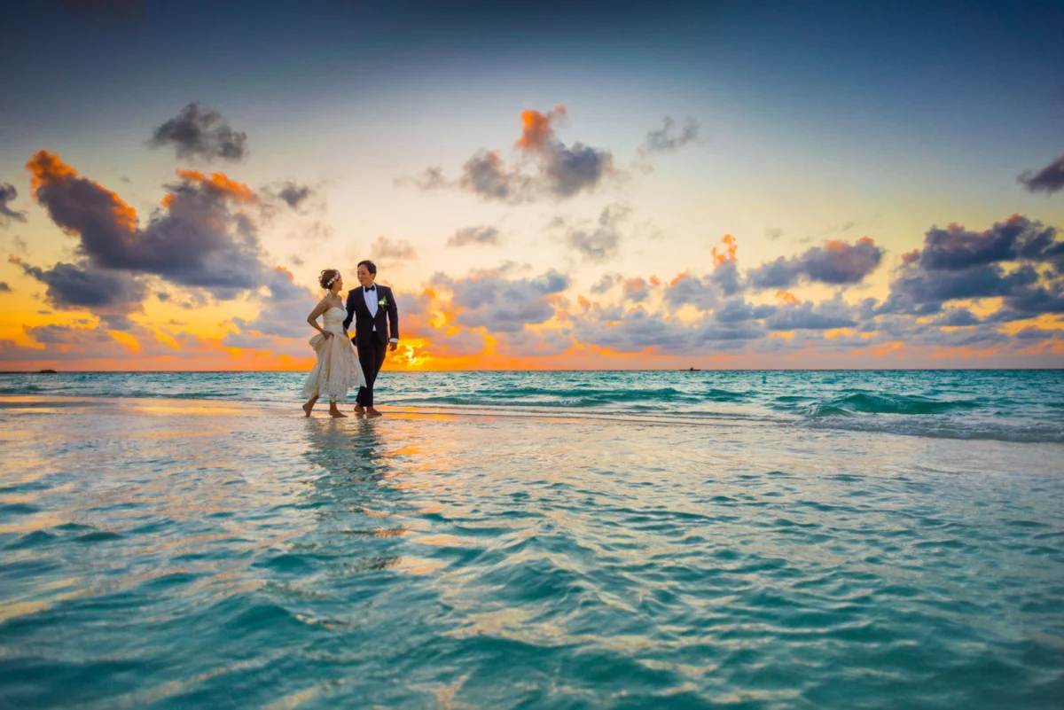 A romantic sunset view over a beach in Providenciales