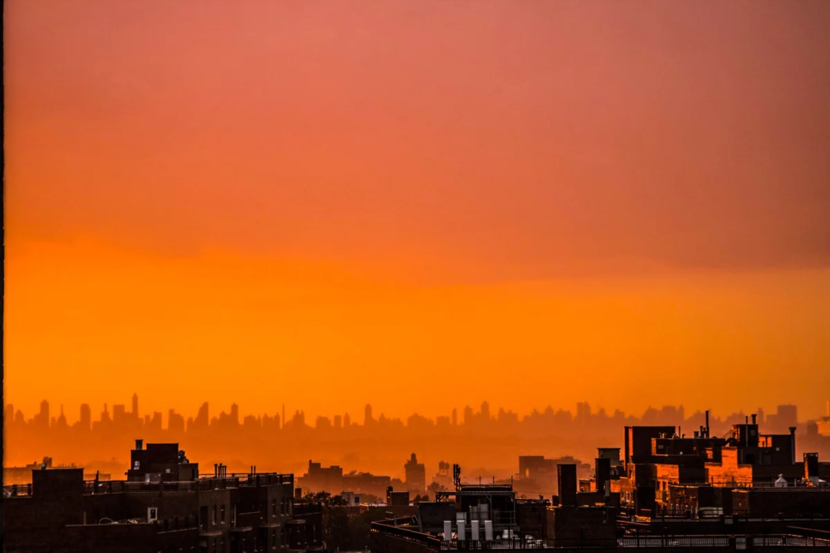 A romantic view of Roseau's skyline at sunset