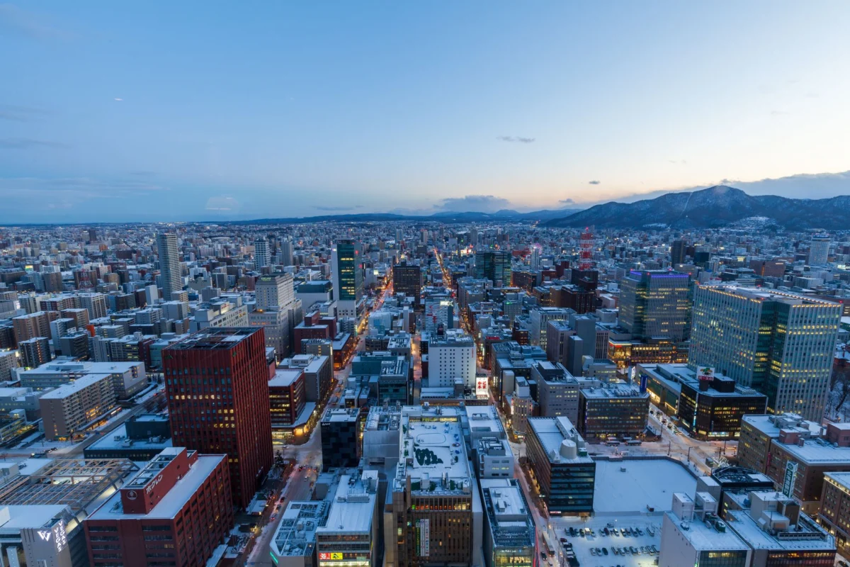 Sapporo skyline during evening with romantic ambiance