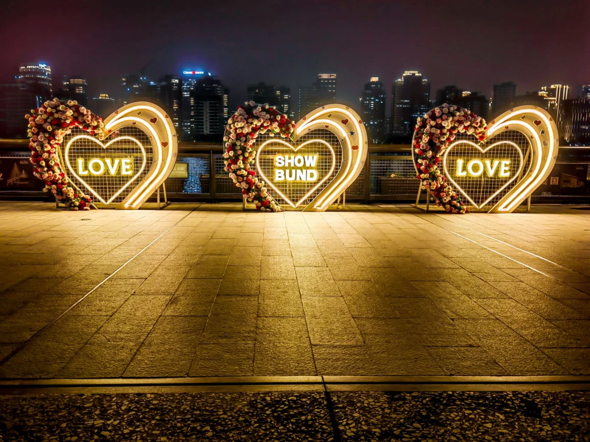 Romantic evening skyline view of Shanghai