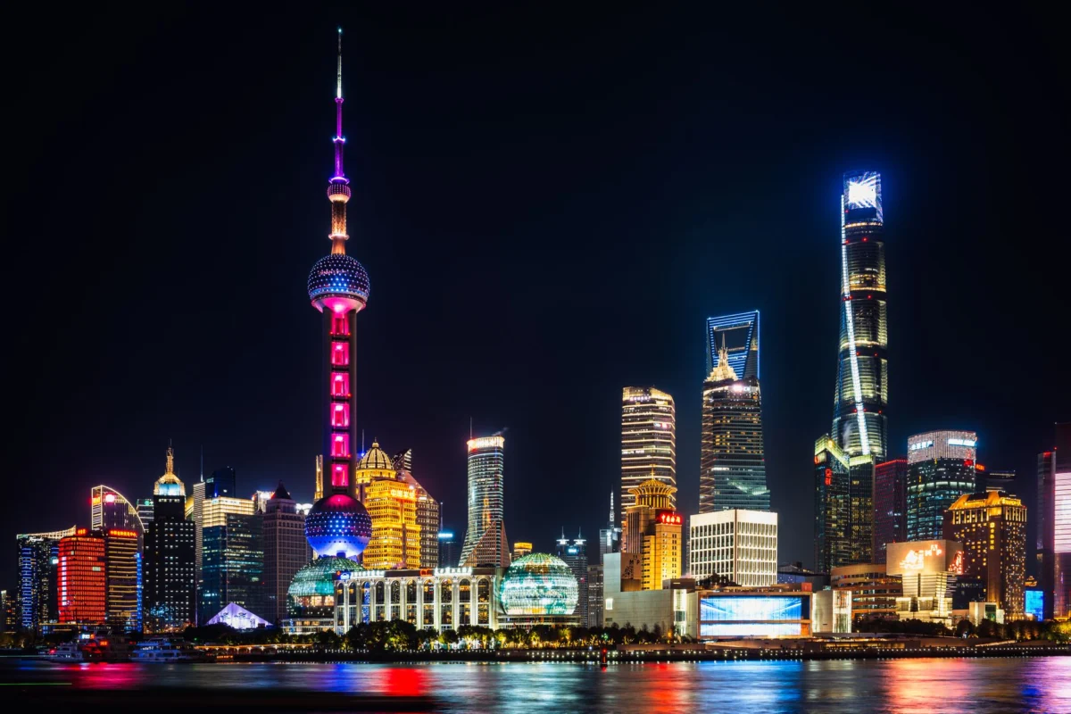Romantic view of the iconic Shanghai skyline at sunset