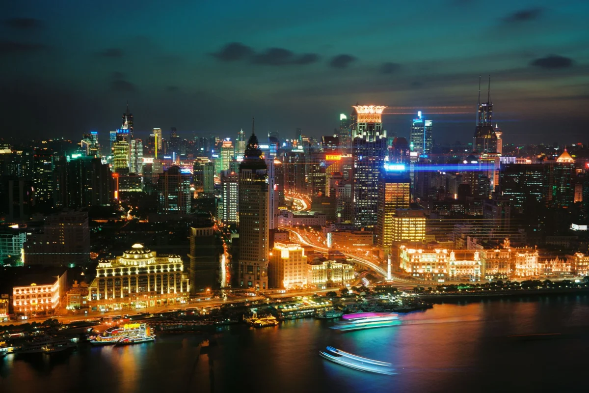 Romantic view of the Shanghai skyline at dusk