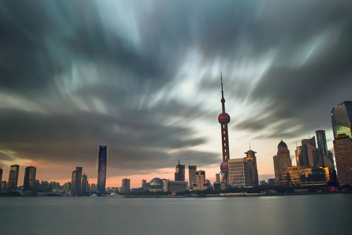 Romantic sunset view of Shanghai skyline