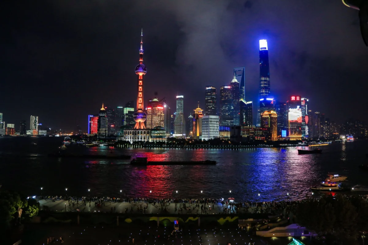 A breathtaking view of Shanghai's iconic skyline at dusk