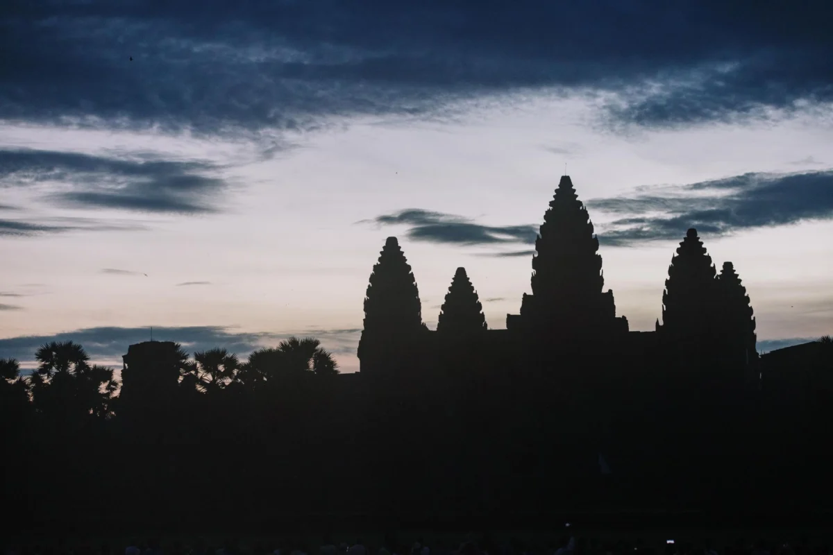 View of Angkor Wat at sunset in Siem Reap