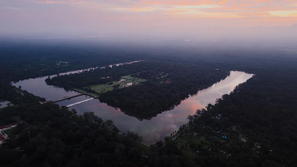 Sunset view of a temple in Siem Reap