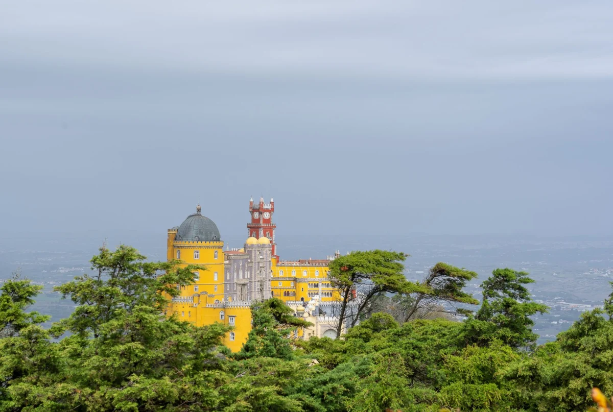 Sunset over a romantic historical castle in Sintra