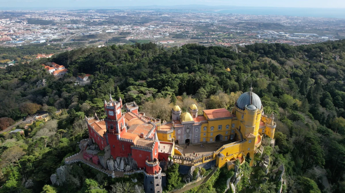 A scenic view of Sintra's romantic skyline at dusk