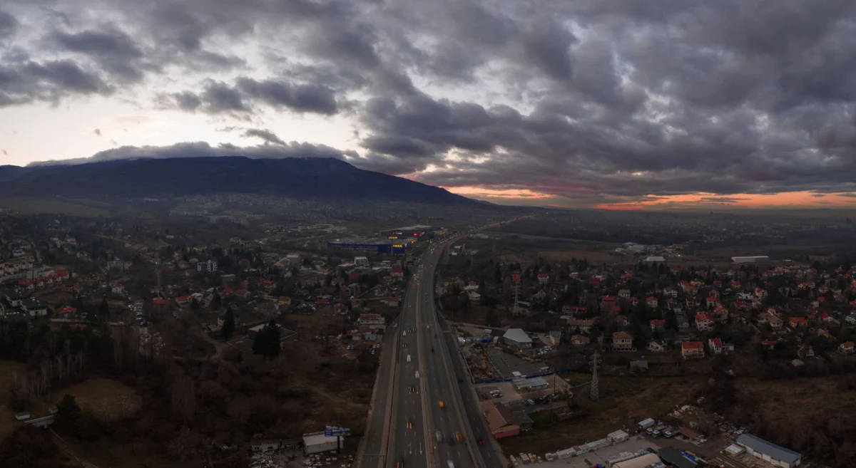 Romantic sunset view over Sofia cityscape
