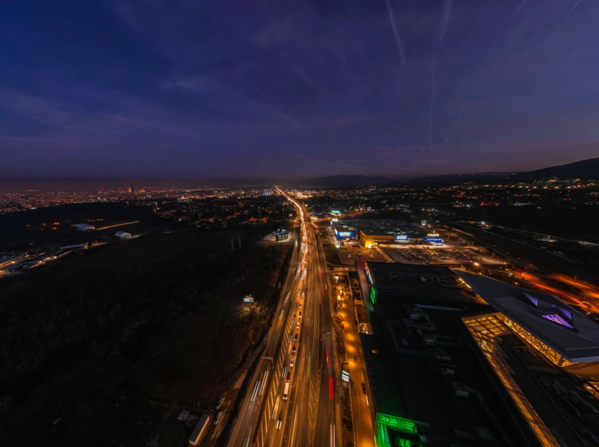 Romantic skyline of Sofia at night with city lights