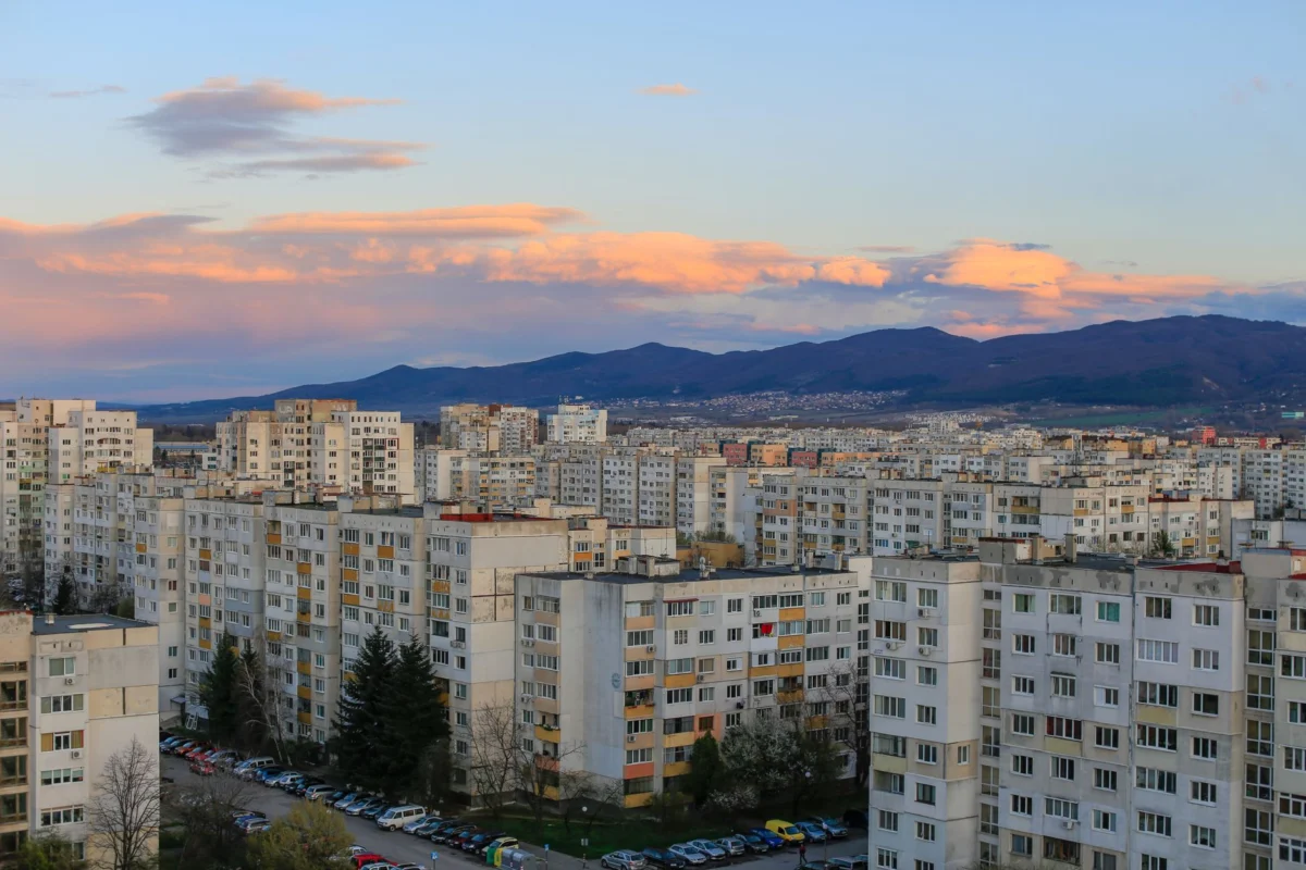 Panoramic view of Sofia's skyline at sunset