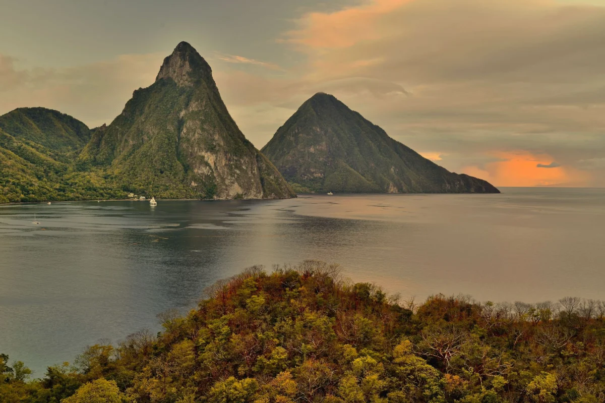 Stunning sunset view over Soufriere's iconic Pitons