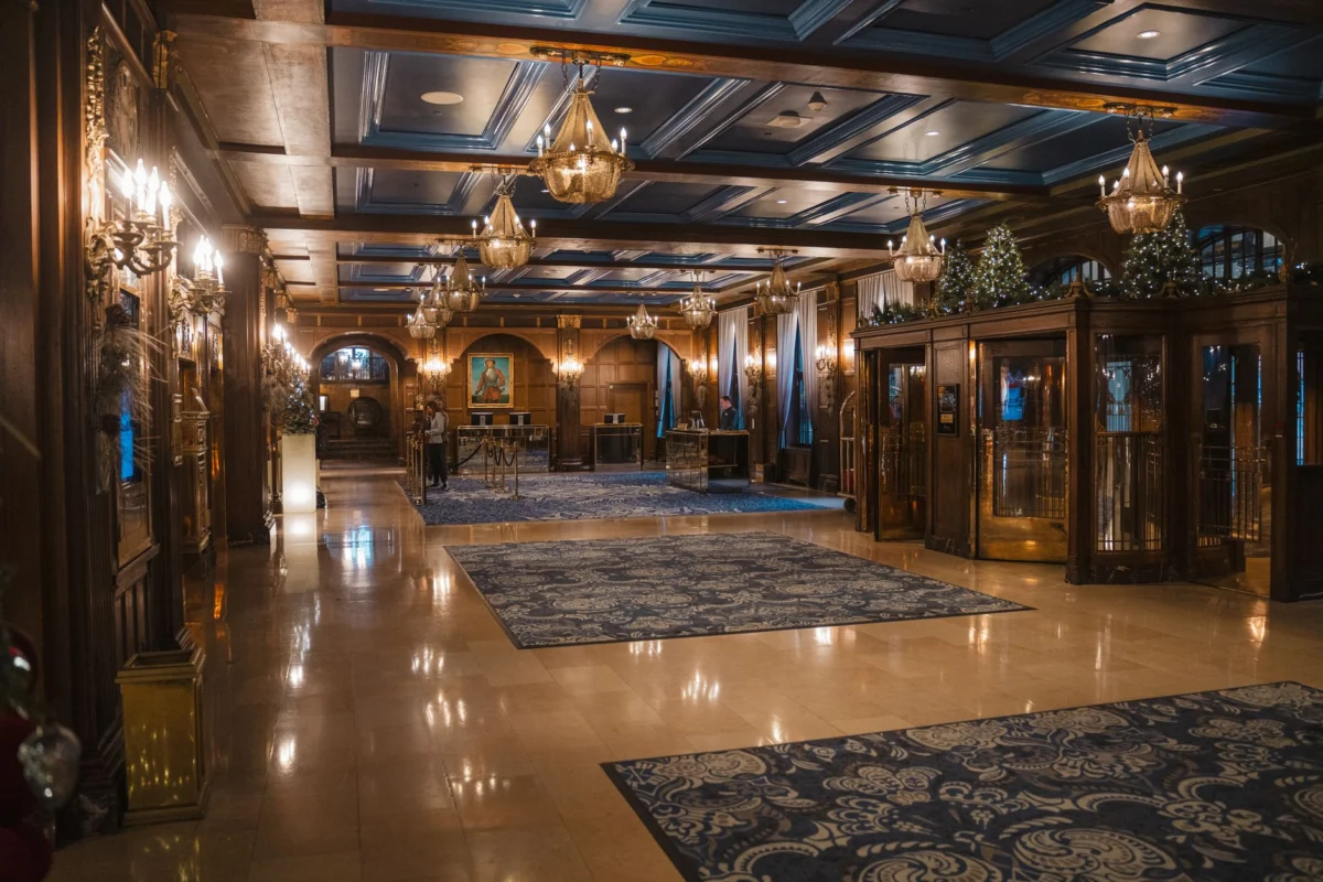 Spacious and welcoming hotel lobby in Interlaken