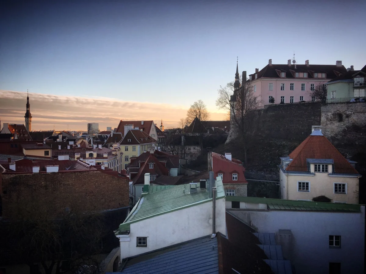 Twilight view of Tallinn's historic old town skyline