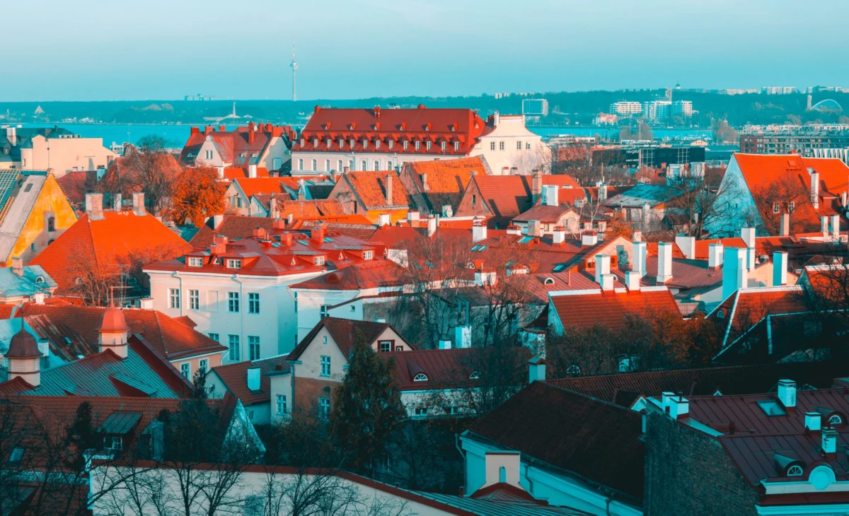 Scenic view of Tallinn old town featuring charming rooftops