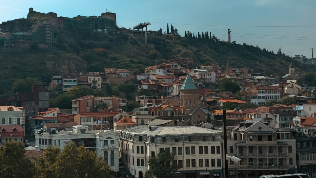 Panoramic view of Tbilisi's old town highlighting key landmarks