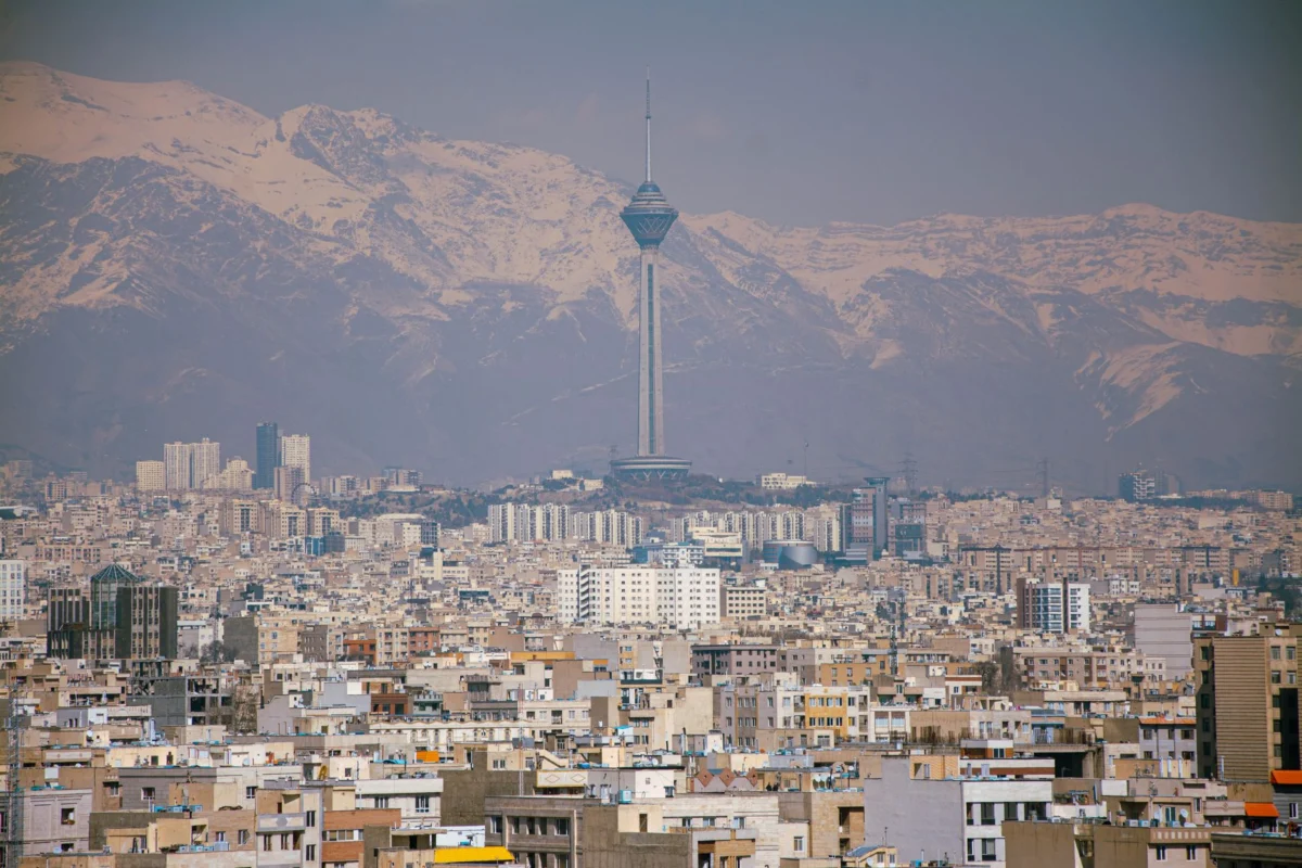 Panoramic view of Tehran's skyline with iconic landmarks