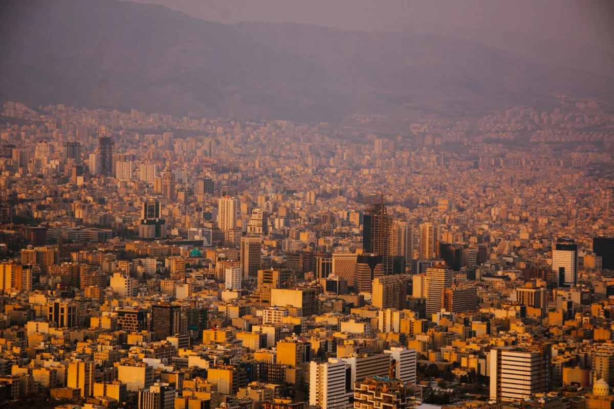 Tehran skyline and mountains at sunset