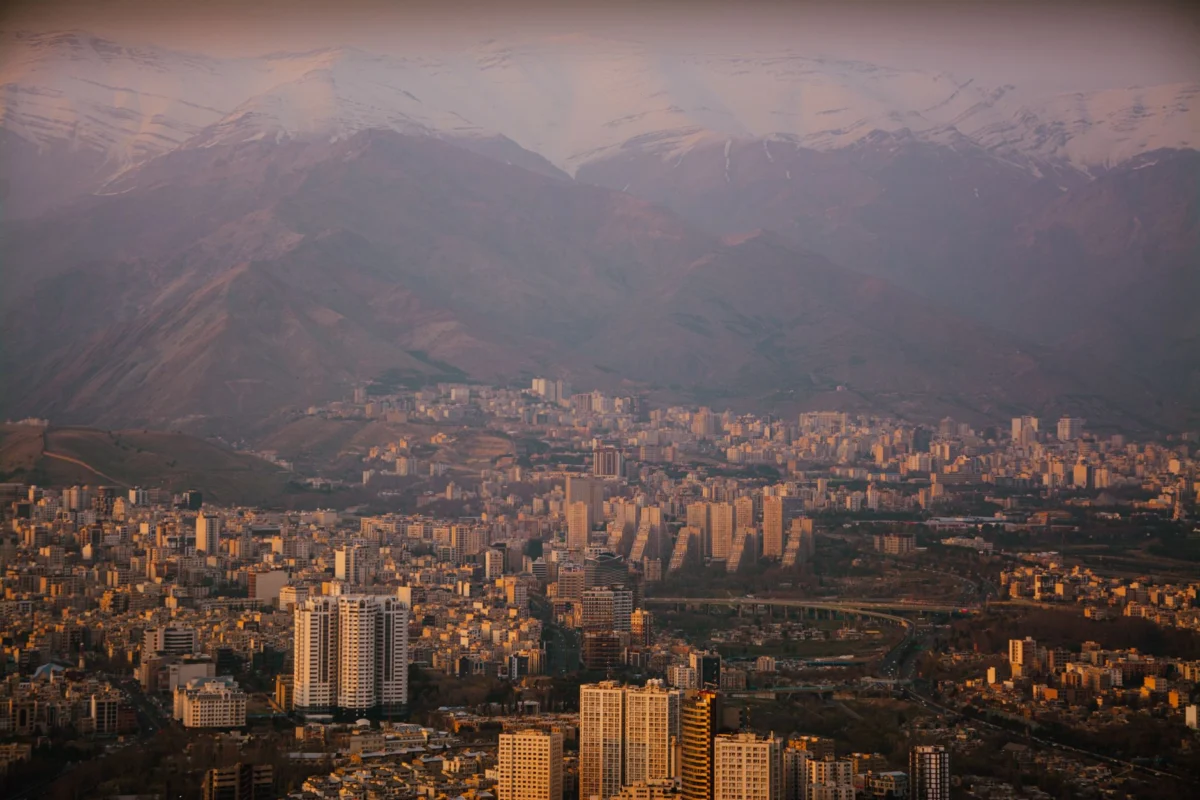 Romantic evening view of Tehran skyline