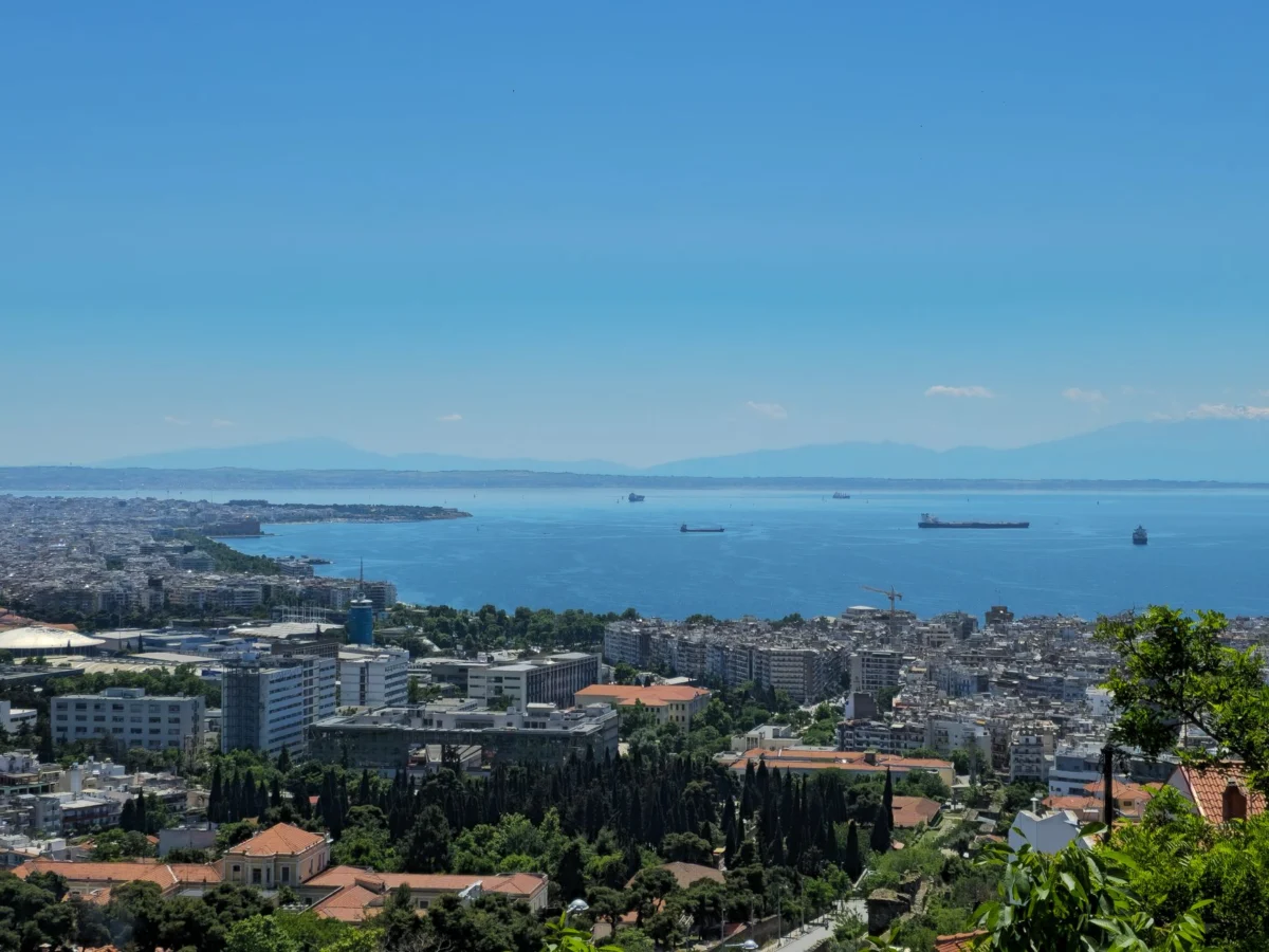 Panoramic view of Thessaloniki's skyline at sunset