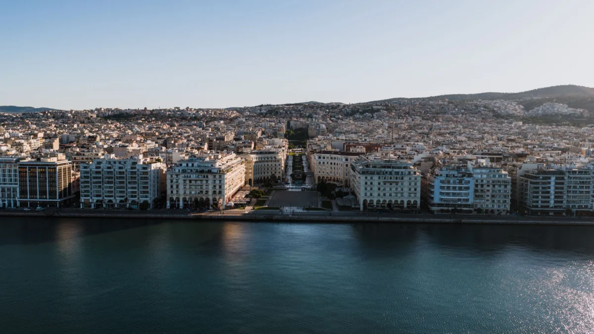 Panoramic view of Thessaloniki skyline at sunset