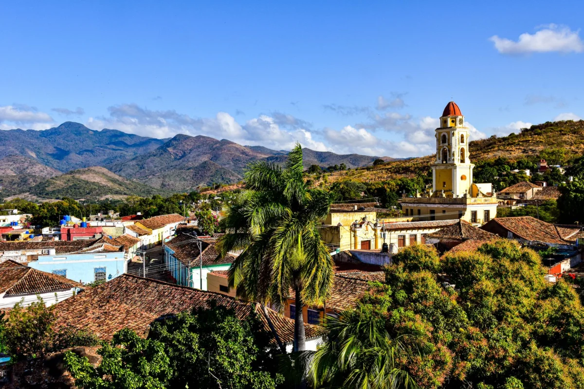 Dusk view over Trinidad Cuba with colonial buildings