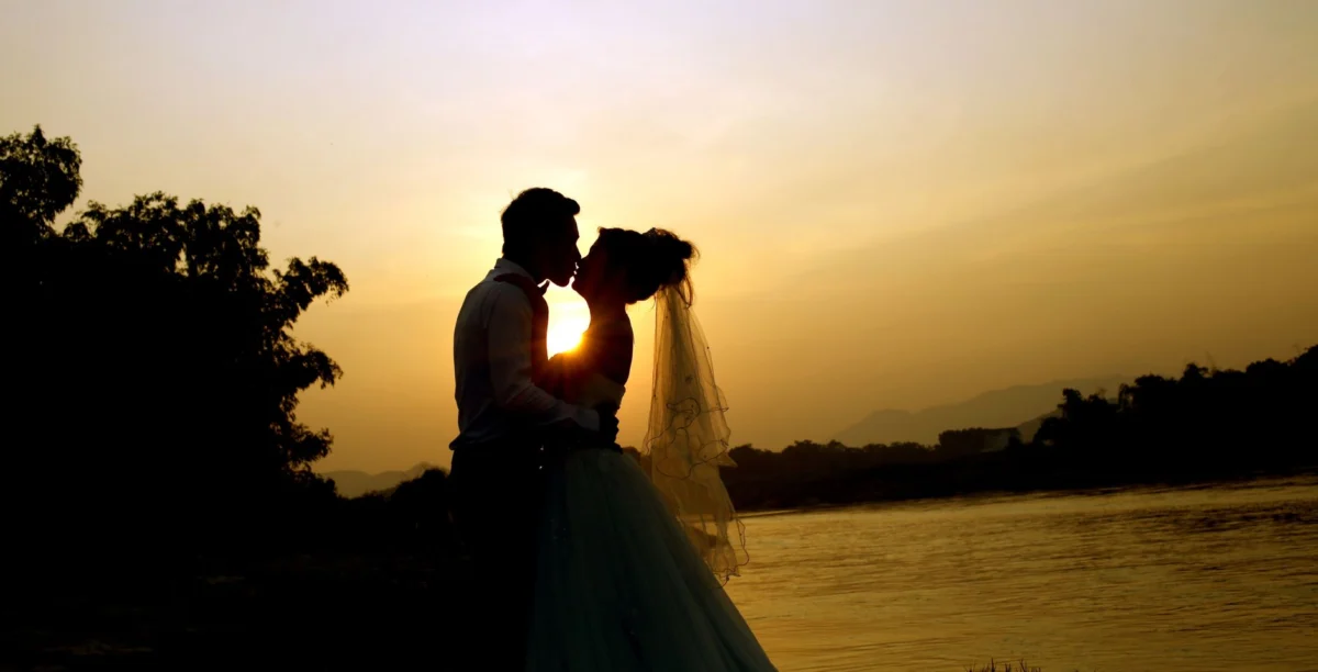 Romantic sunset view over Vang Vieng's scenic landscape