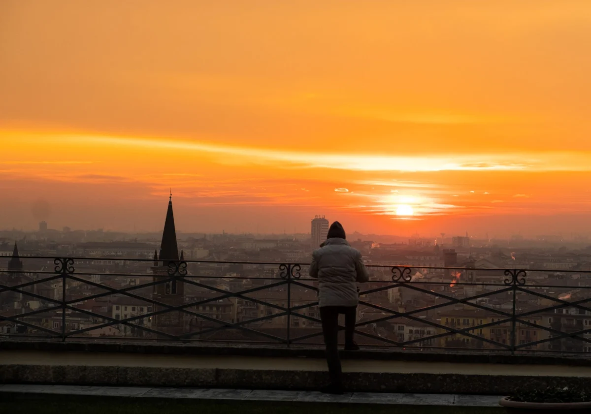 Romantic view of Verona's skyline from a luxurious hotel terrace
