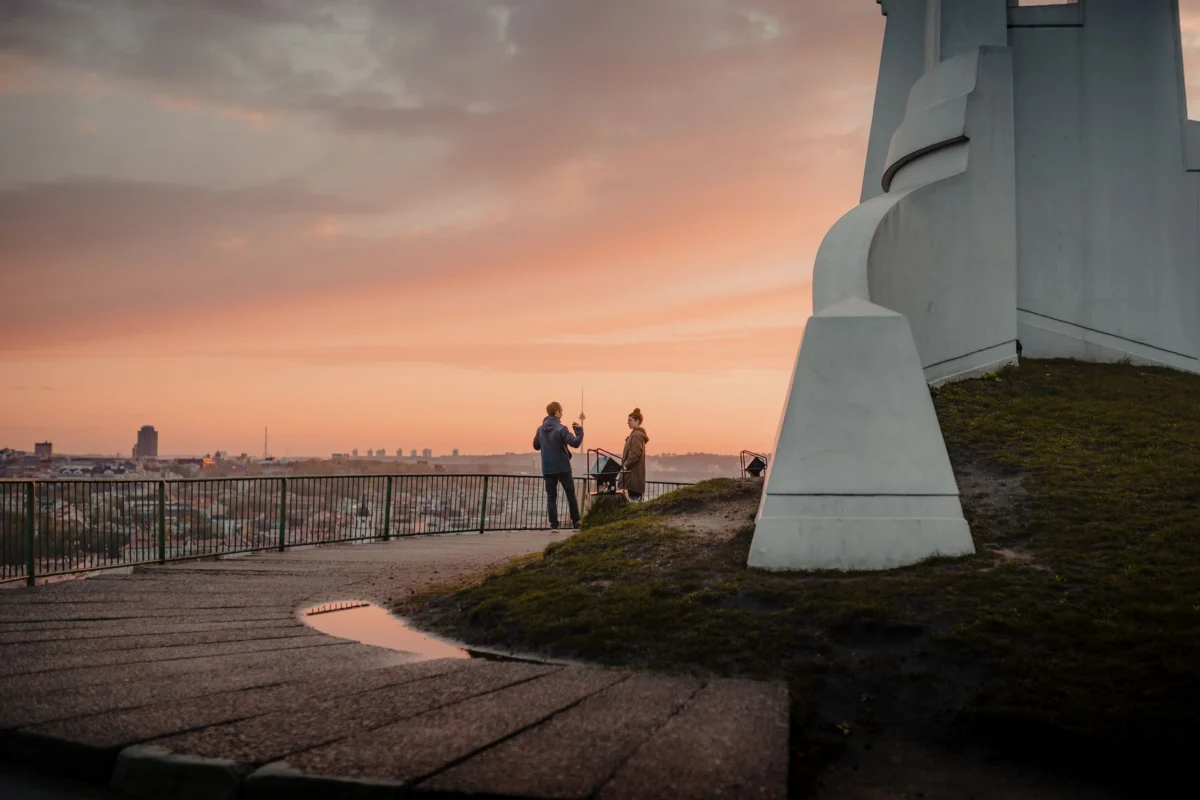 Scenic view of Vilnius skyline bathed in sunset hues