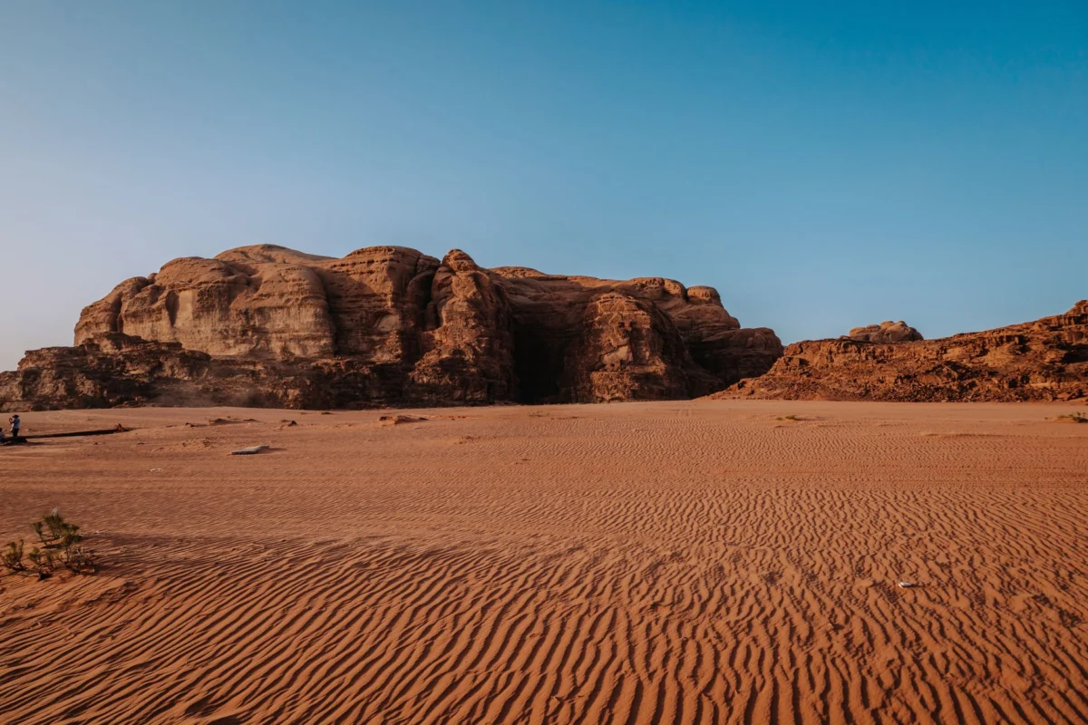 Spectacular desert landscape in Wadi Rum with rock formations