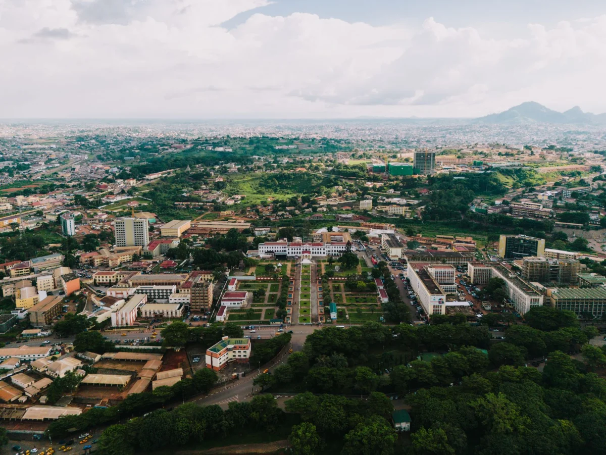 A panoramic view of Yaounde skyline with notable landmarks.