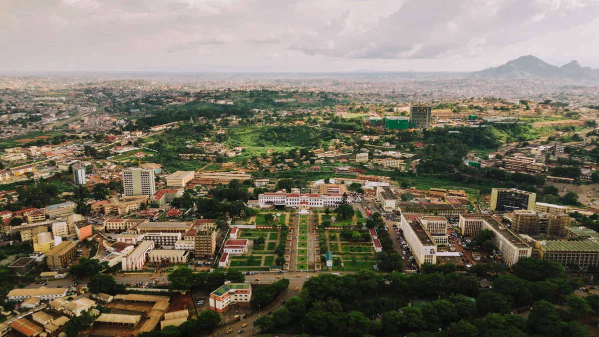 Romantic sunset view of Yaounde skyline