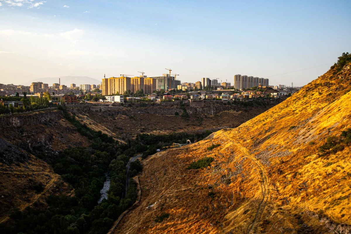Panoramic view of Yerevan skyline at sunset