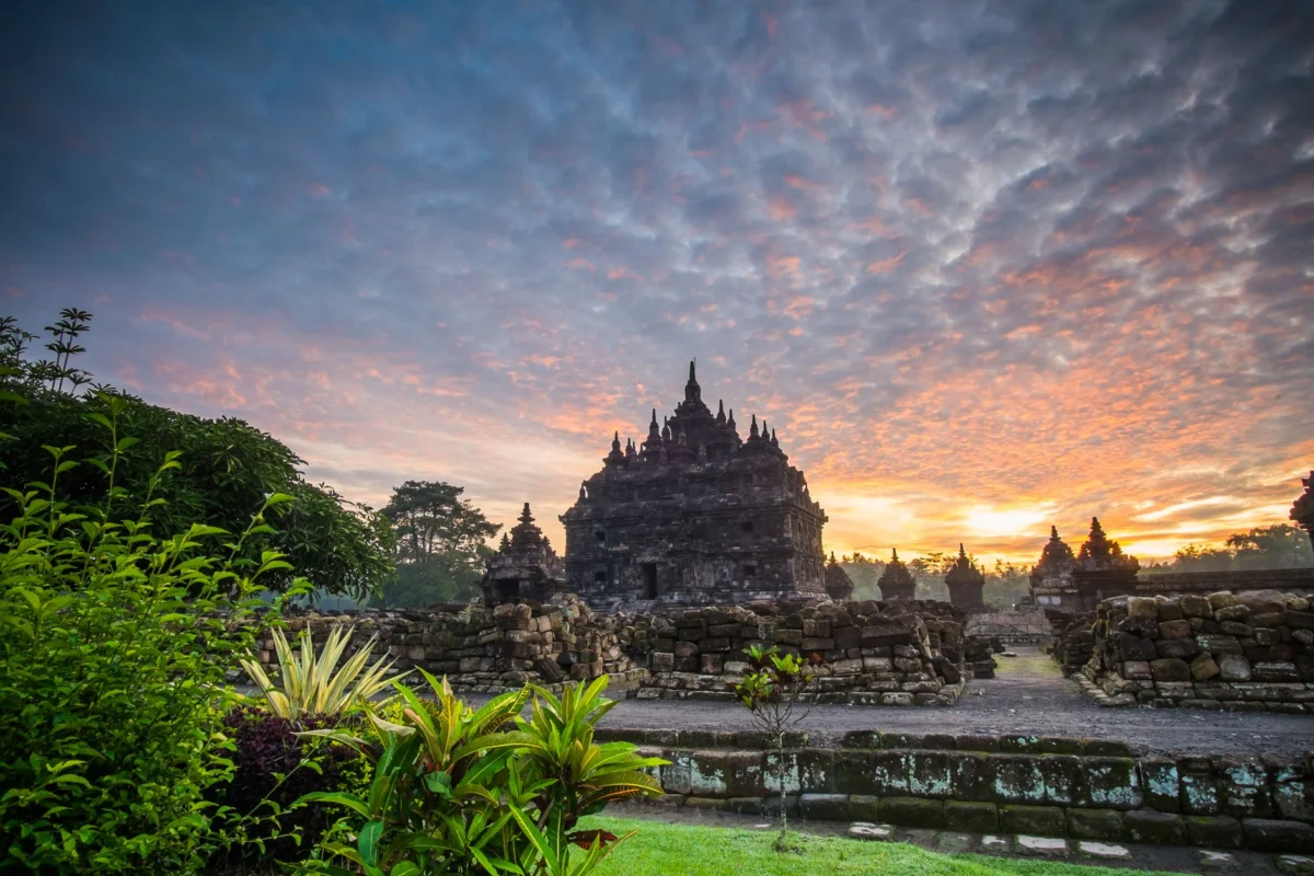 Romantic evening view of Yogyakarta skyline