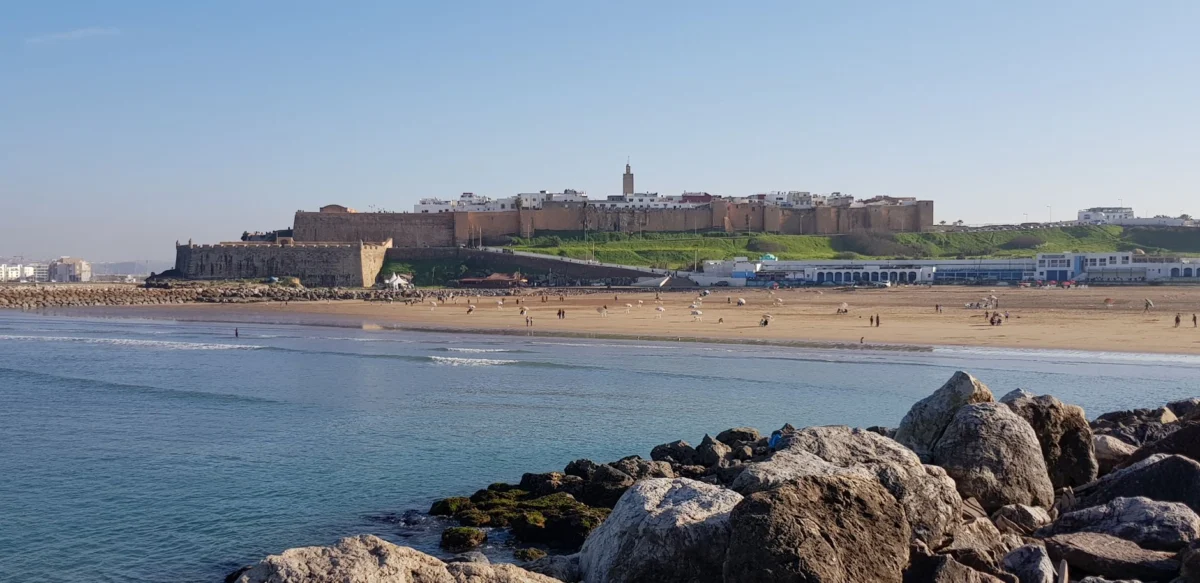Agadir skyline and Kasbah overlooking the coast in Morocco