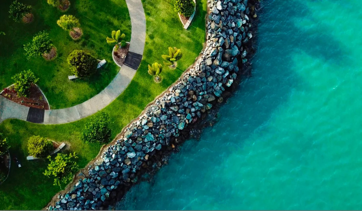 Airlie Beach lagoon and coastal skyline in Australia