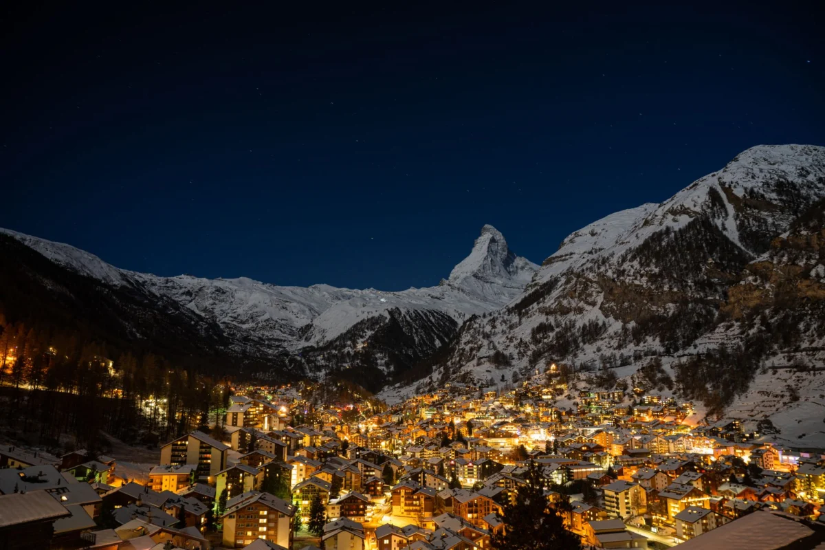 Zermatt village skyline with the Matterhorn in Switzerland